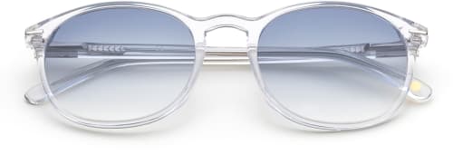 Märkessolglasögon med transparenta bågar och blåa glas