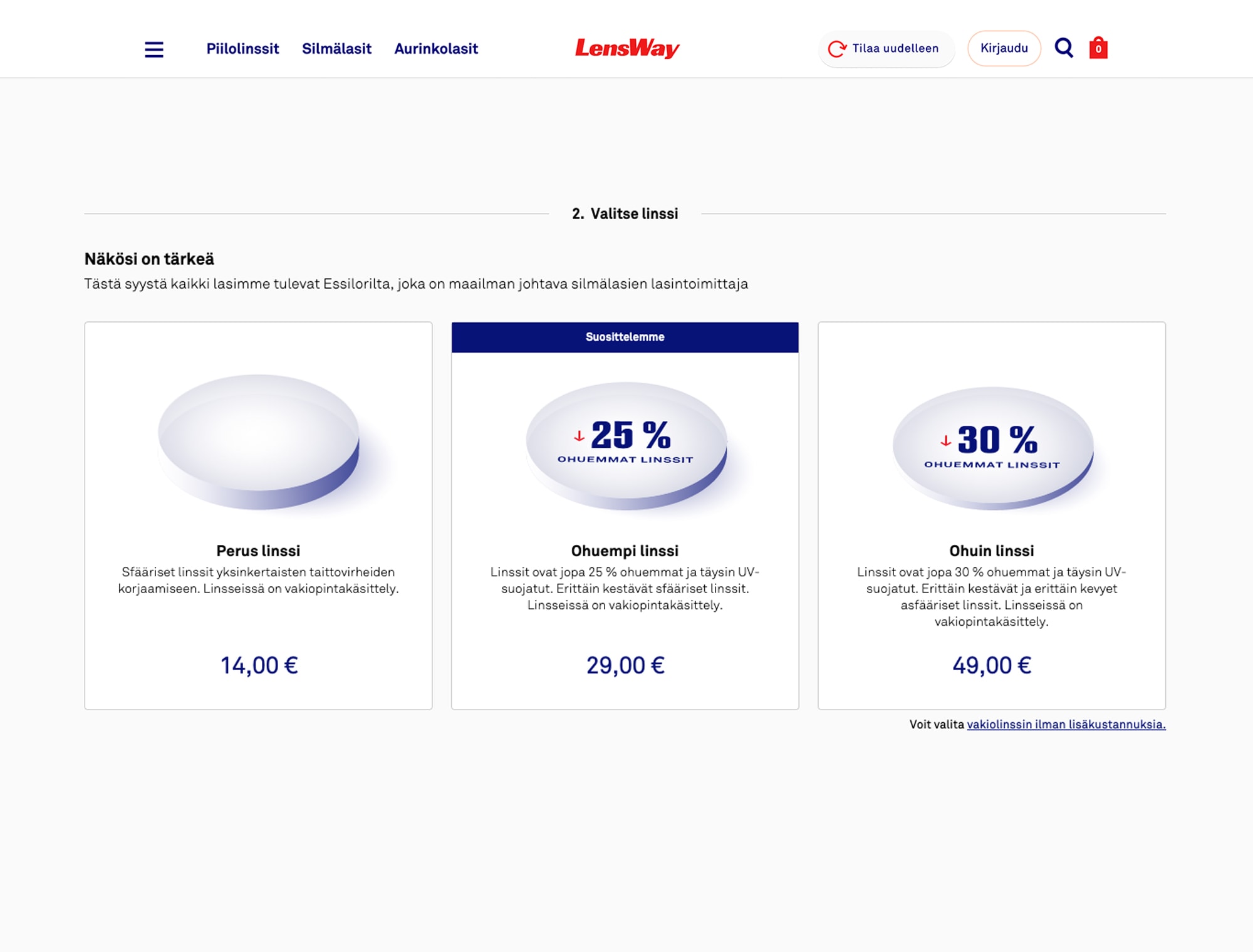 3. Valitse linssin paksuus