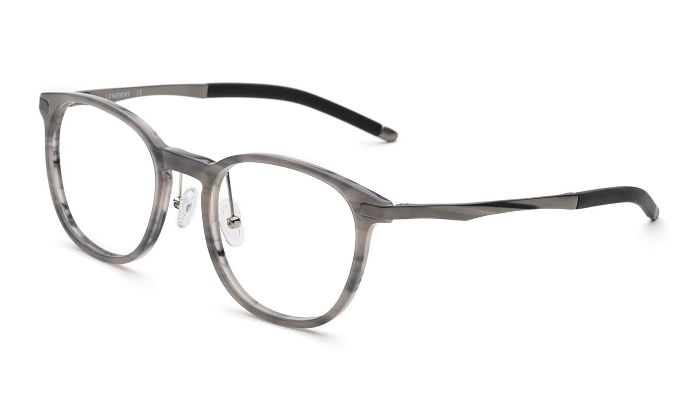 Grå brilleglasramme med lige stænger fra InMotion-kollektionen.