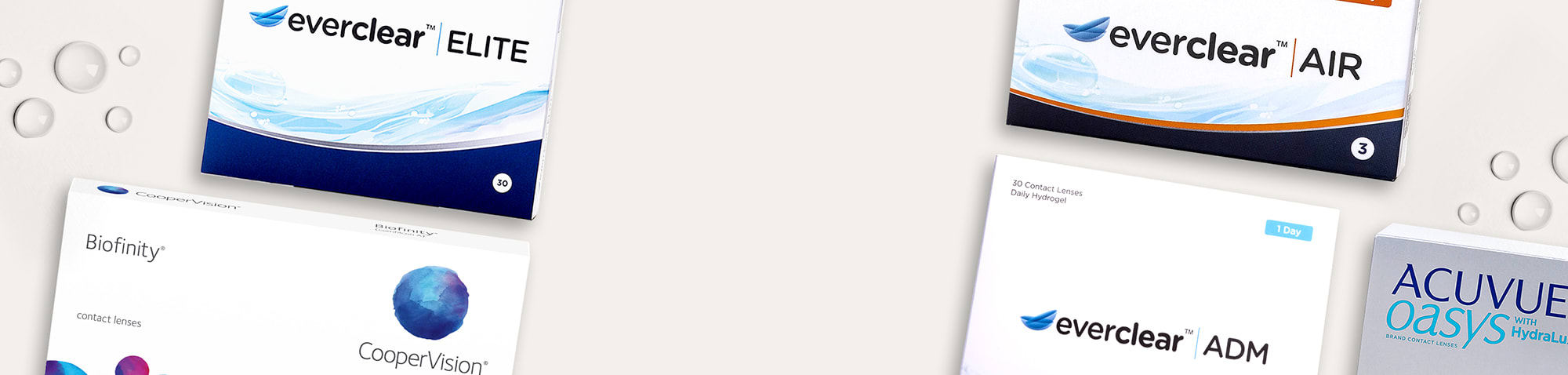 Uppradade kontaktlinsförpackningar, inklusive Everclear Elite, Everclear AIR, Biofinity och Acuvue Oasys 1-Day with HydraLuxe.