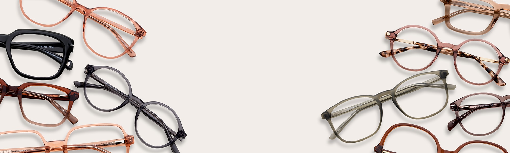 Eri merkkisiä piilolinssipakkauksia, kuten everclear ELITE, ACUVUE OASYS 1-Day ja DAILIES AquaComfort PLUS, aseteltuna valkoisen taustan reunoille.